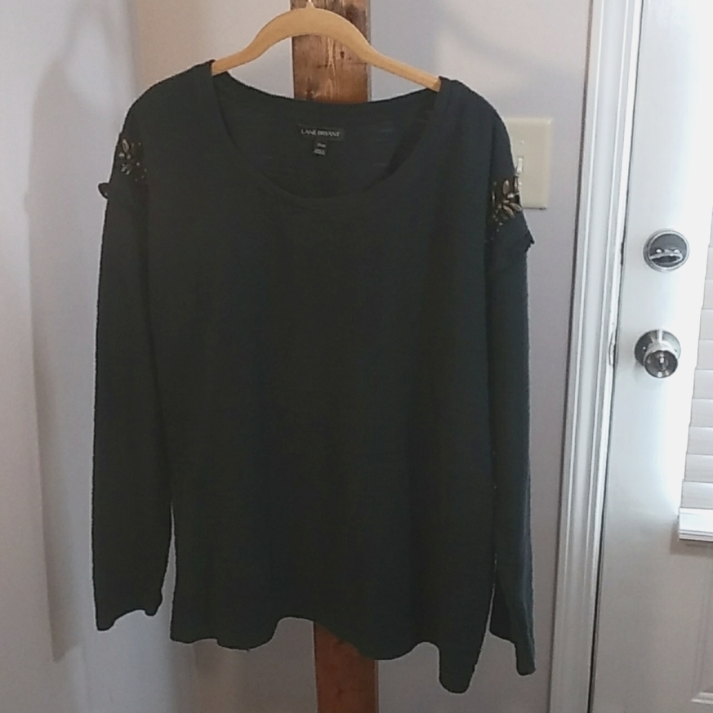 Lane Bryant Black Long Lined Modest Womens Beaded Long Sleeves Blouse Size 22/24